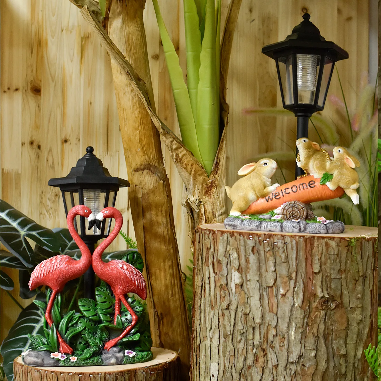 Solar Resin Flamingo Outdoor Sculpture Lantern Christmas Garden Path Light Home Decor Ornament Courtyard Lighting