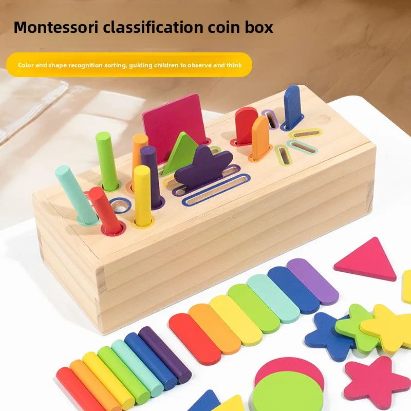 Montessori Wooden Shape Color Sorting Stacking Blocks Matching Puzzle Early Educational Sensory Toy Gift for Toddlers Kids 0-3Y