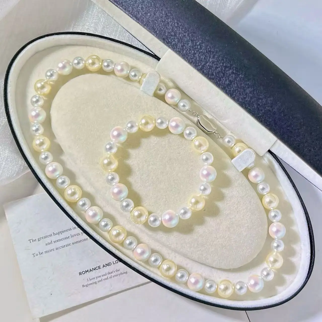 French Instagram Style High-End Multicolor Crystal Faux Pearl Necklace & Bracelet Set, 2-Piece Layering Jewelry for Women