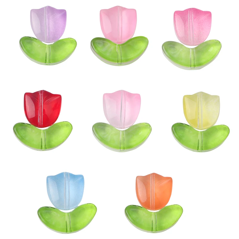 10pcs/bag Transparent Small Tulip Glass Flower Beads Necklace Spacer Beads For DIY Jewelry Handmade Crafts Accessories