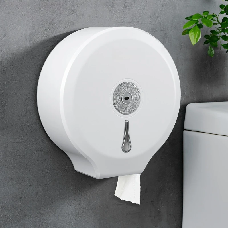 Plastic manual toilet wall hanging tissue holder oversized roll paper distributor with lock