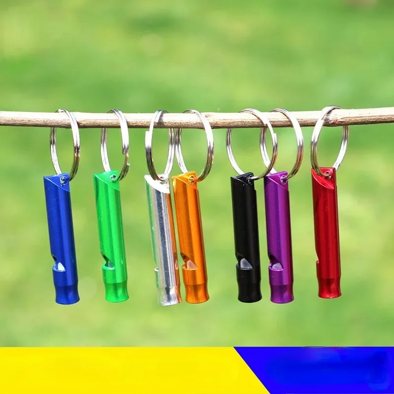 1pcs Multifunctional Aluminum Emergency Survival Whistle Keychain for Camping Hiking Outdoor Tools Training Whistle 4.7X0.9cm