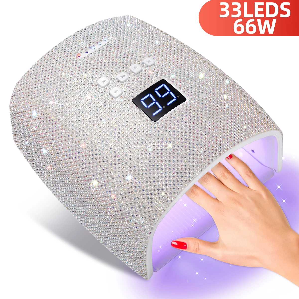 66W UV LED Nail Lamp With Motion Sensing Rechargeable 33LEDS Nail Dryer For Curing Gel Nail Polish Professional Salon Tools