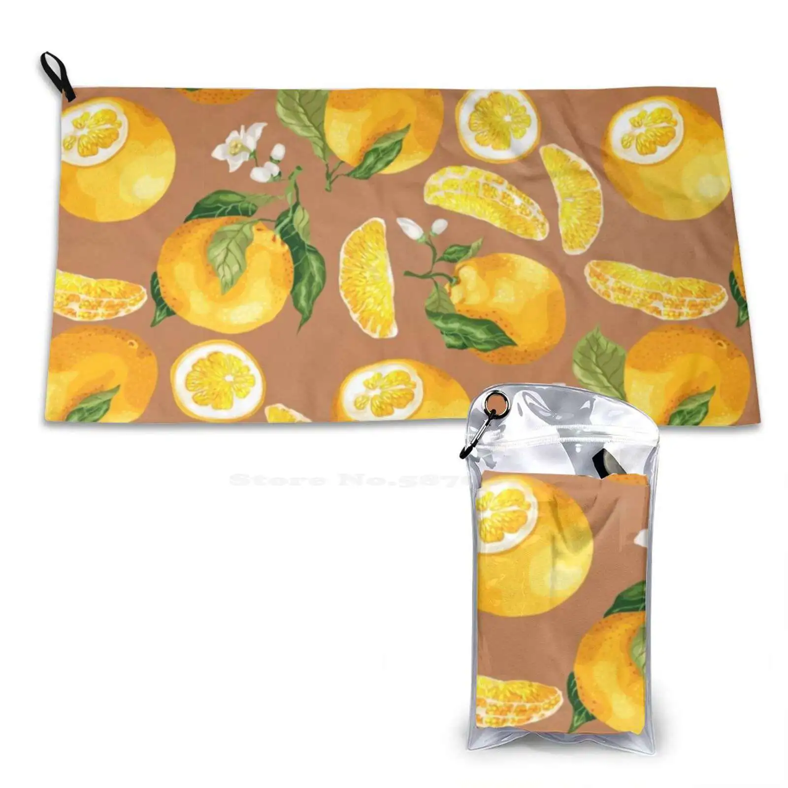 Orange Modern Soft Comfortable Bath Towel Outdoor Blooming Vector Citrus Slice Isolated Vintage Leaf Fruit Juice Nature Food