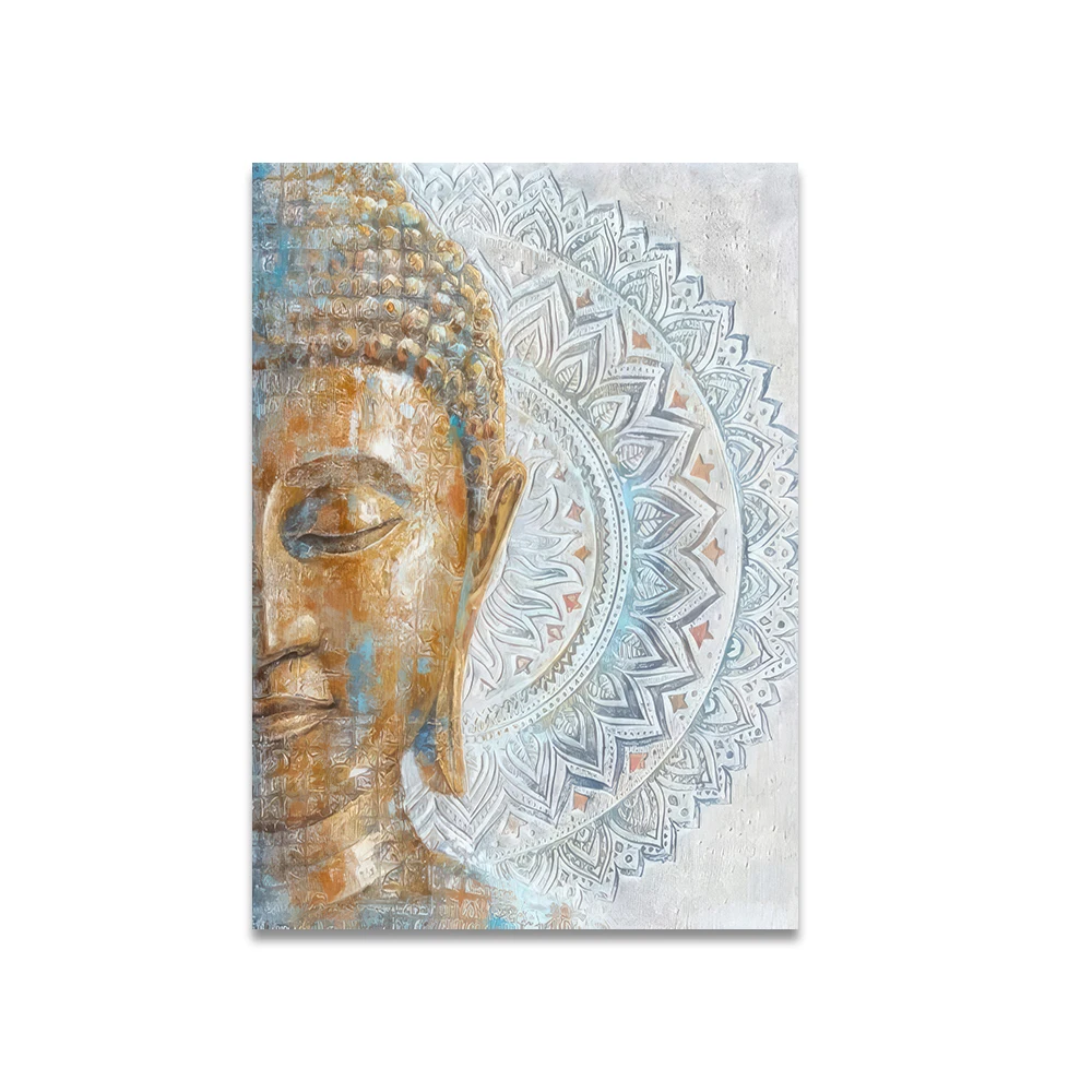 Modern Buddha Canvas Paintings Blue Mandala Flower Blossom Buddha Posters for Bedroom Living Room Buddhism Art Decor Pictures