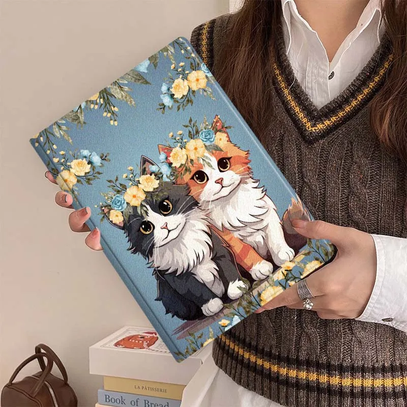 Cartoon Cat Face Pink Flowers For Xiaomi Redmi Mi Pad 6s 7 7s SE Pro 2 11 Plus Max 12.4 11 11.2 12.5 8.7 Protective Tablet Case