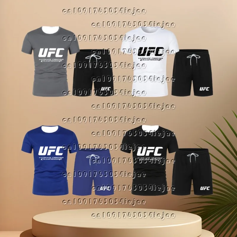 

2025 Men's summer new UFC fighting fan short sleeved shorts two-piece set street casual sports fashion fighting set