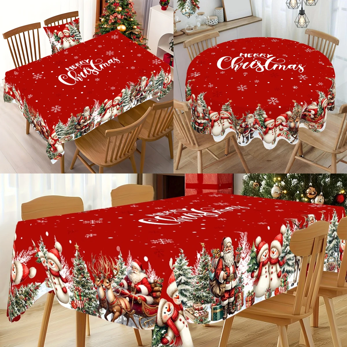 Red Merry Christmas Tablecloth Merry Christmas Decoration for Home 2025 Xmas Navidad Notal Noel Table Decor New Year 2026 Gift