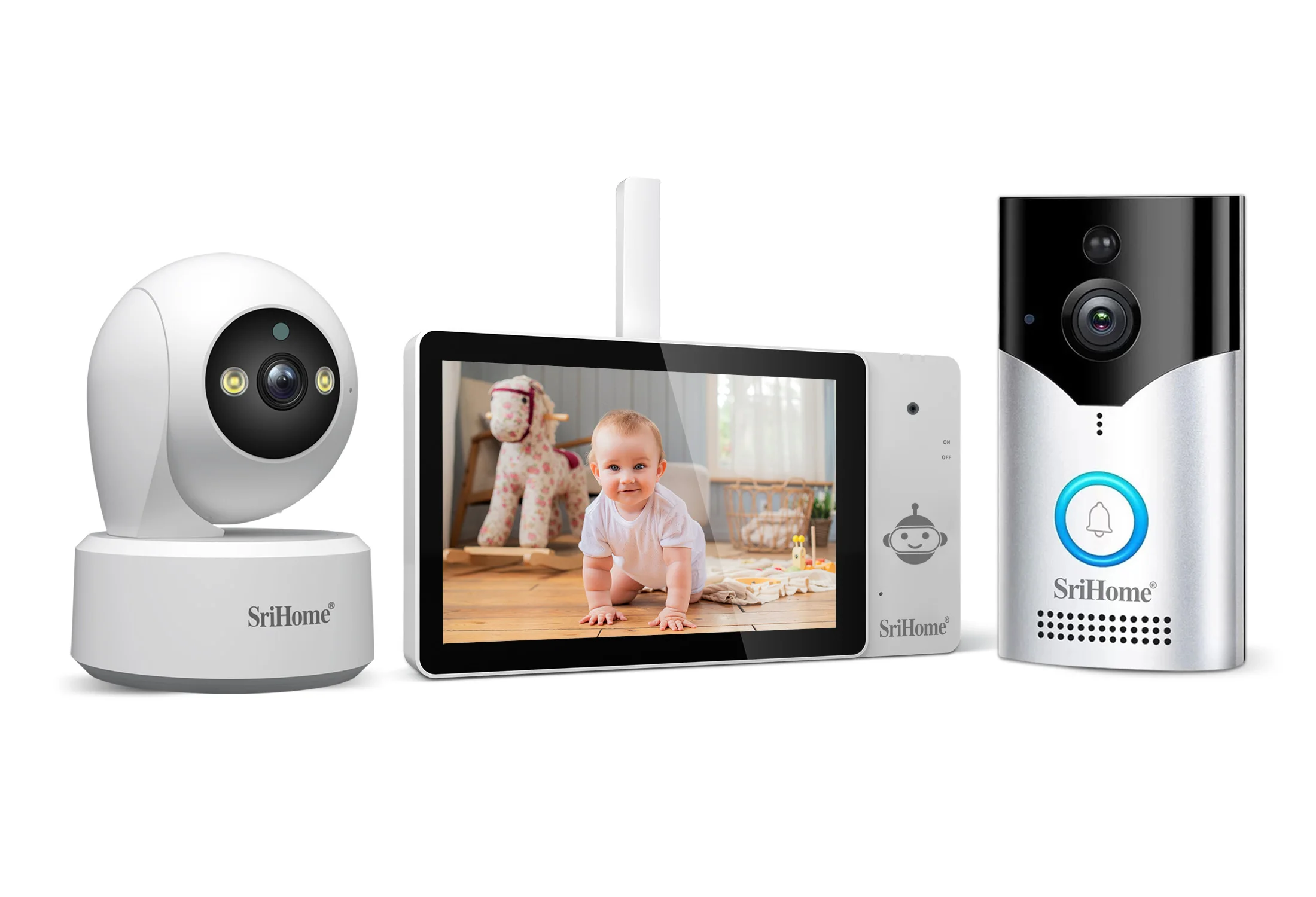 

5Inch Srihome APP With Doorbell WIFI Baby Camera Wireless PTZ Temperature Humidity Display Baby Monitor Nanny Cam Babysitter