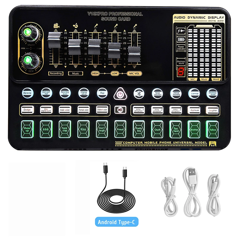 Audio Interface Sound Card&Mixer With BM800 Microphone Set For Computer Karaoke Live Stream Recording