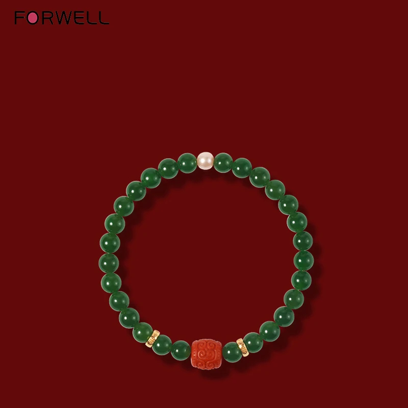 FORWELL جودة عالية الأخضر الداكن حجر اليشم الطبيعي خرز سوار الأحجار الكريمة DIY سحر اليدوية والمجوهرات هدية الزفاف