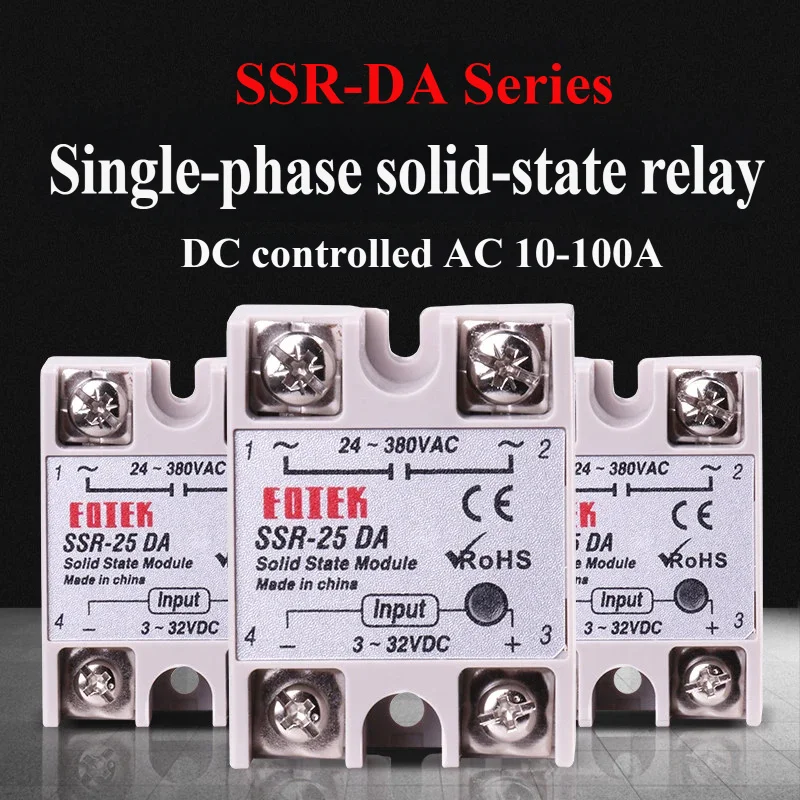 Solid State Relay Module SSR-10DA SSR-25DA SSR-40DA 10A 25A 40A 3-32V DC Input 24-380V AC Output High Quality