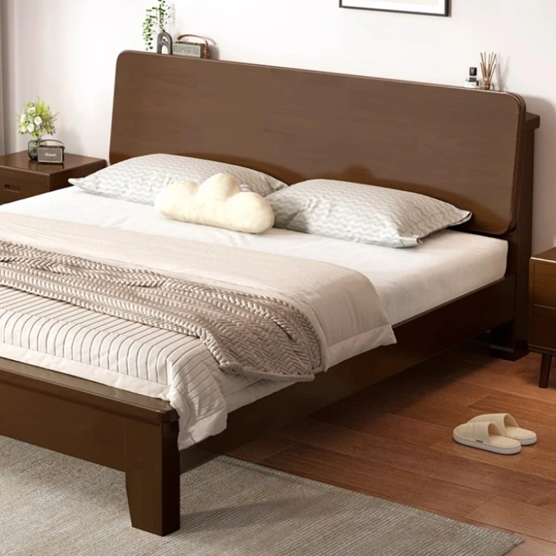 Solid Wood Bed Modern Minimalist Household Bedroom Furniture Oak Bed Frame Structure Double Bed Bedside Can Place Object