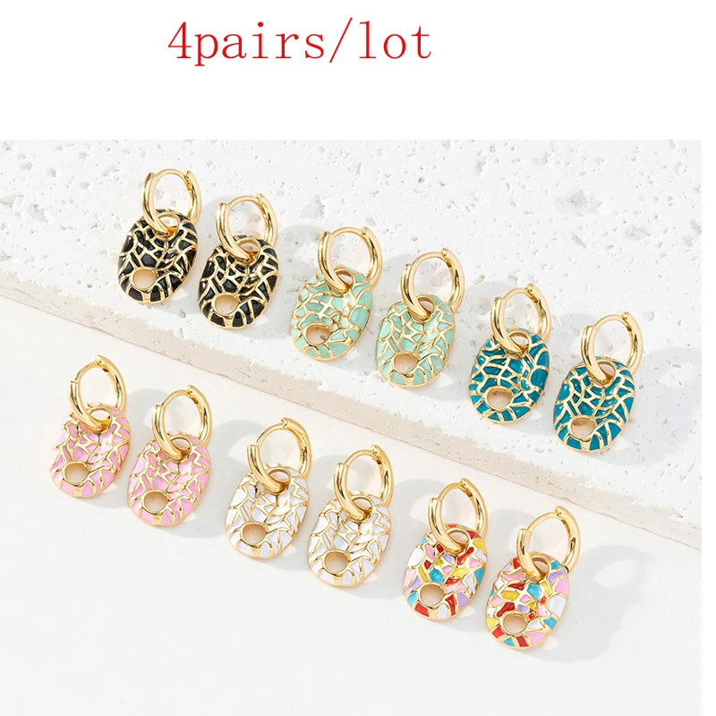 4pair Pig Nose Oval Ear Buckle Temperament Pendant Female Earrings Metal Ear Accessories Attending Cocktails