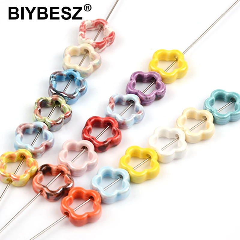 

15mm Many Colorful Hollow Five-petal Flower Ceramic Beads For Jewelry Making DIY Bracelet Necklace Earring Accessories