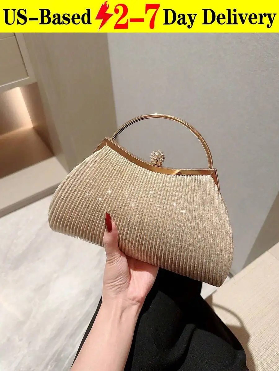 

Elegant Pleated Clutch Bag With Rhinestone Decoration For Evening Party Wedding