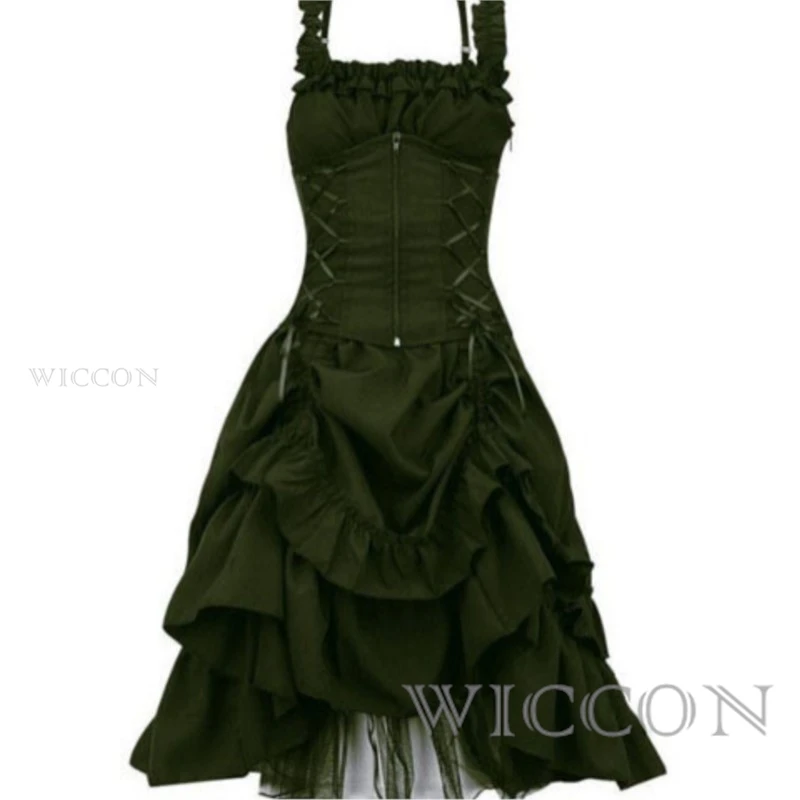 Halloween Middeleeuwse Cosplay Vintage Elegante Veters Corset Taille Vampier Gothic Retro Y 2K Vrouwen Punk Sexy Mouwloze Lolita Jurk