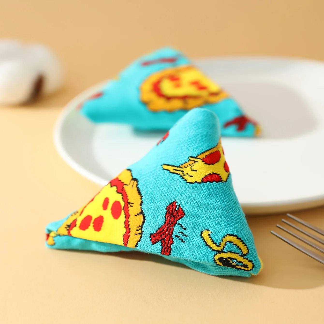 1 pair of stylish unique and interesting blue pizza pattern gift socks for men and women suitable for all seasons