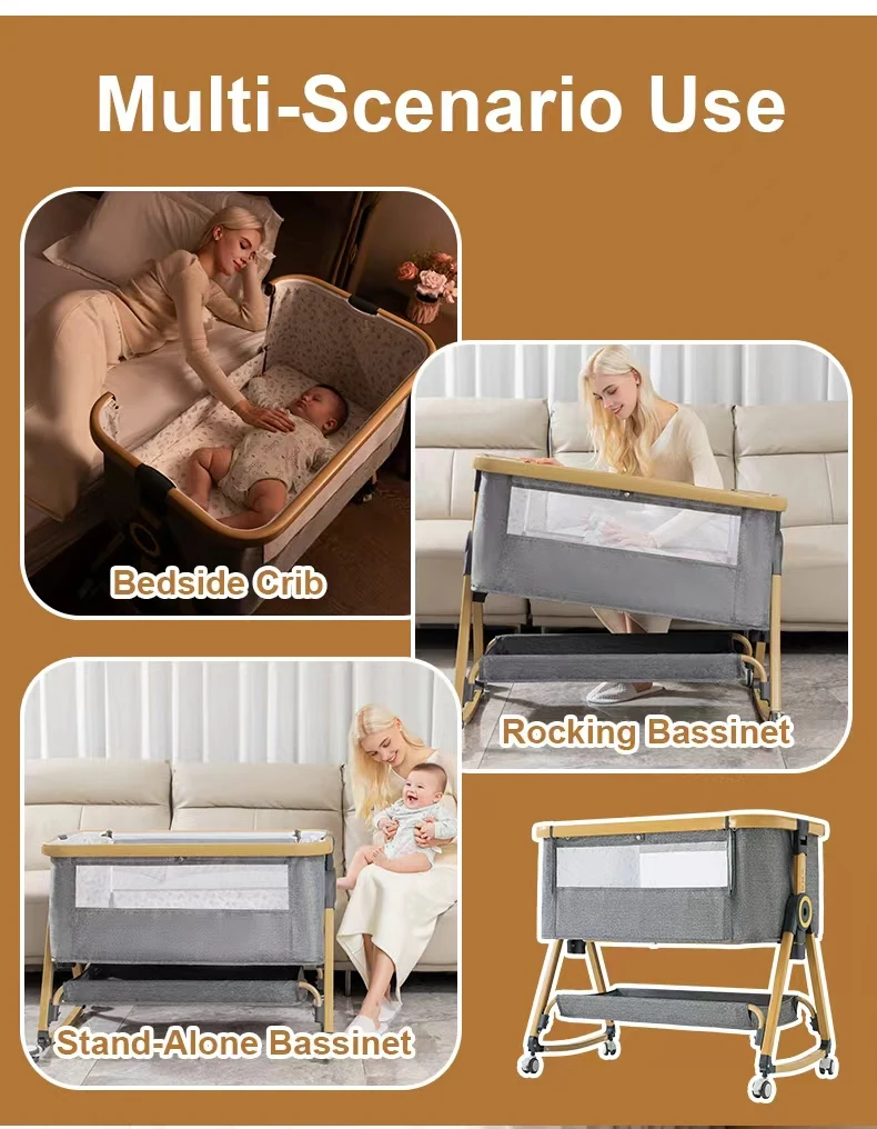 Culla multifunzionale per bambini con regolazione pieghevole dell'altezza, culla portatile e mobile, culla a dondolo, culla e lettino per il sonno integrati, culla pieghevole portatile per bambini