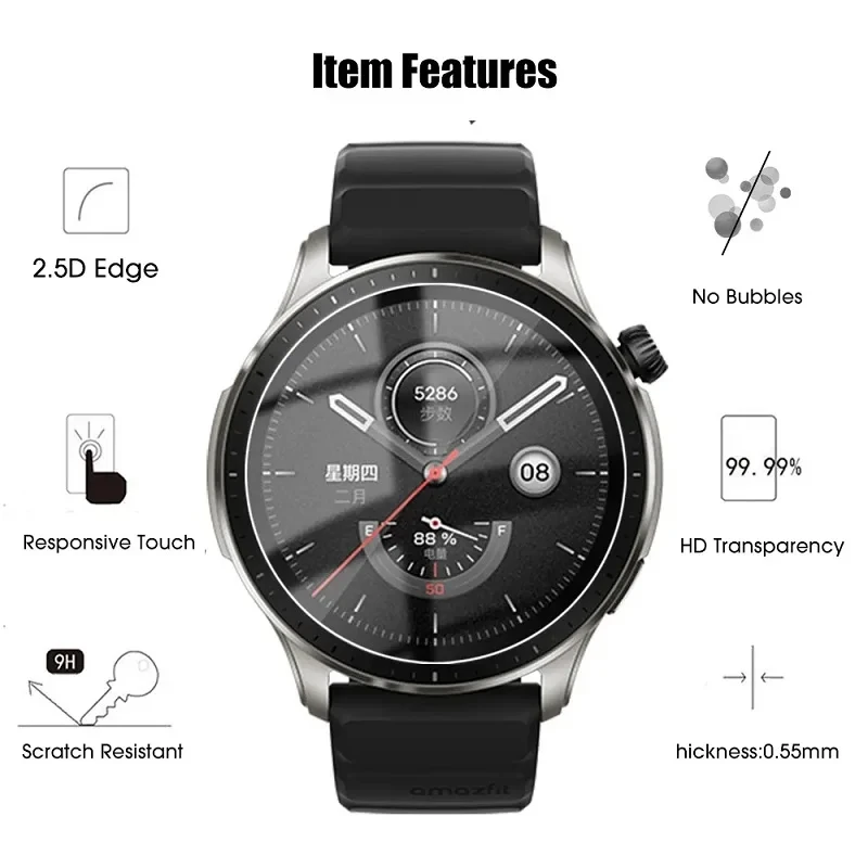 Tempered Glass For Amazfit GTR 4 Screen Protector Films For Amazfit GTR 42mm 47mm HD Clear Glass Protective Film Accessories