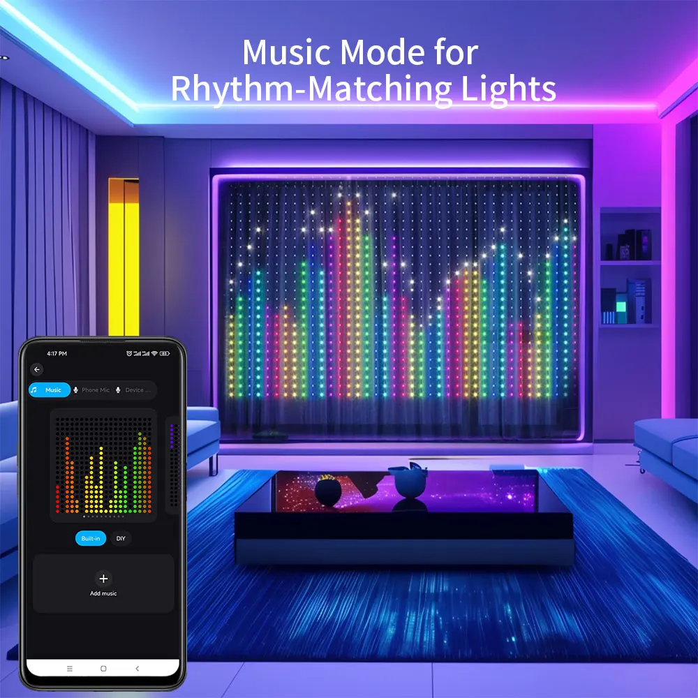 Smart Curtain String Lights WS2812B 400 LED Bluetooth APP Control Christmas Fairy Light Garland DIY Picture Display Party Decor