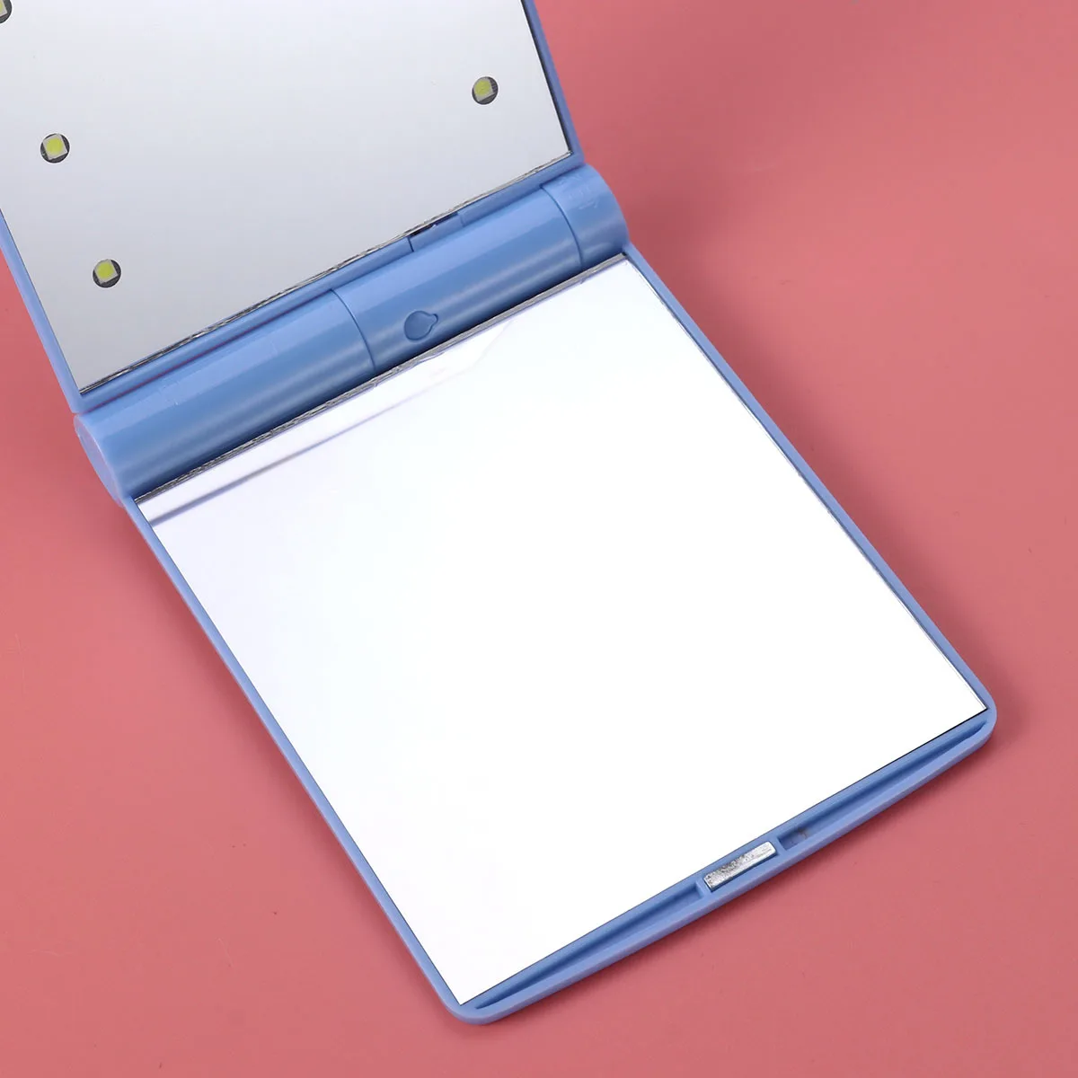 Lusterko do makijażu z podświetleniem LED, 8 diod LED, przenośne, kompaktowe, składane, niebieskie, obracane o 330 stopni, akcesorium podróżne, składane lusterko LED