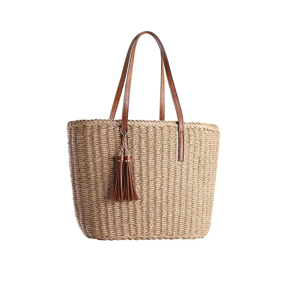 Straw Bags For Women | M Size Travel Straw Totes Bag Woven Summer Handmade Shoulder Bag Handbag