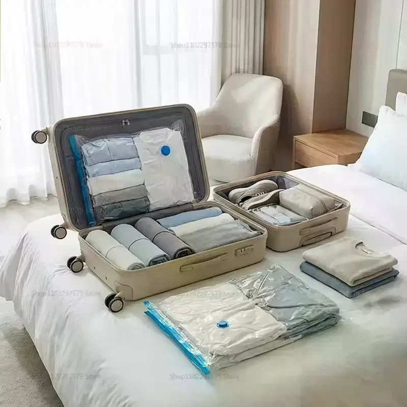 Vacuum Storage Bags With Valve: Foldable Compressed Space Saving Organizer Clothes Blanket Home