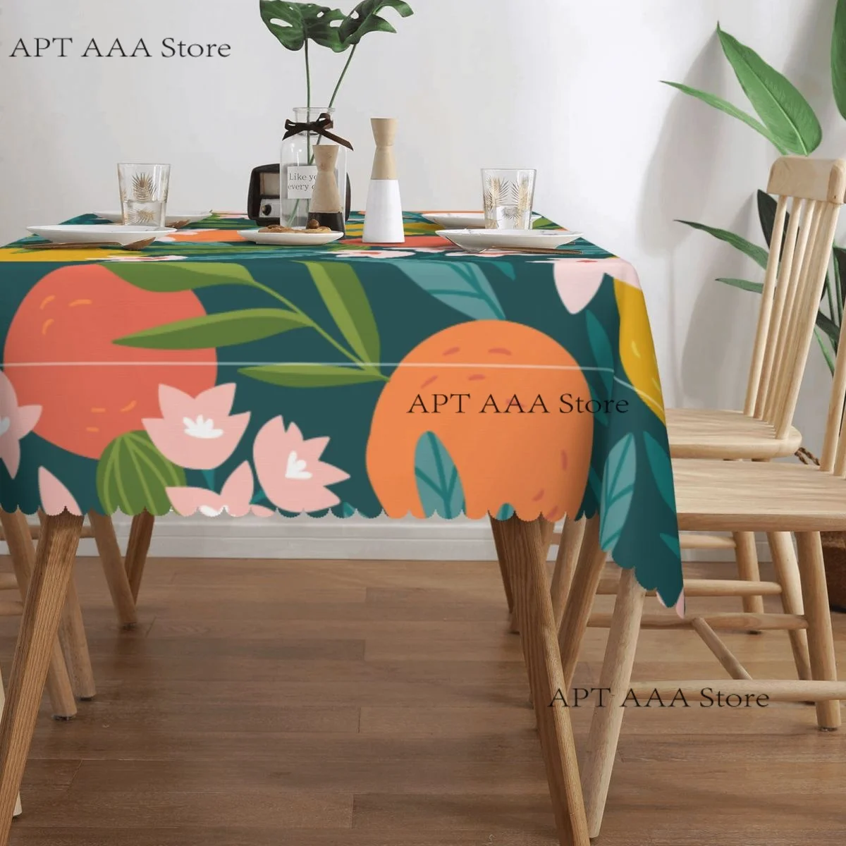 Tropical Summer Fruit Citrus Tree Oranges Lemons And Flowers Anti-stain Tablecloth rectangular Party Classic Waterproof