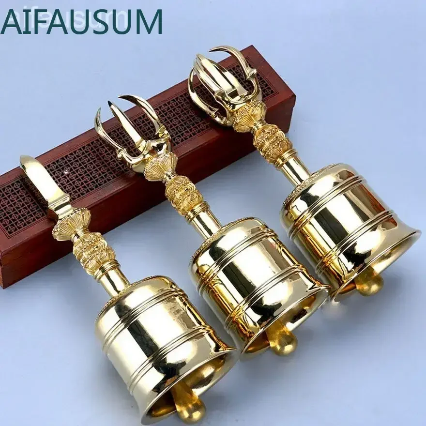 19cm Exquisite Copper tokkosho Vajra bell gokorei Three-pronged Vajra Handbells meditation jingle bells