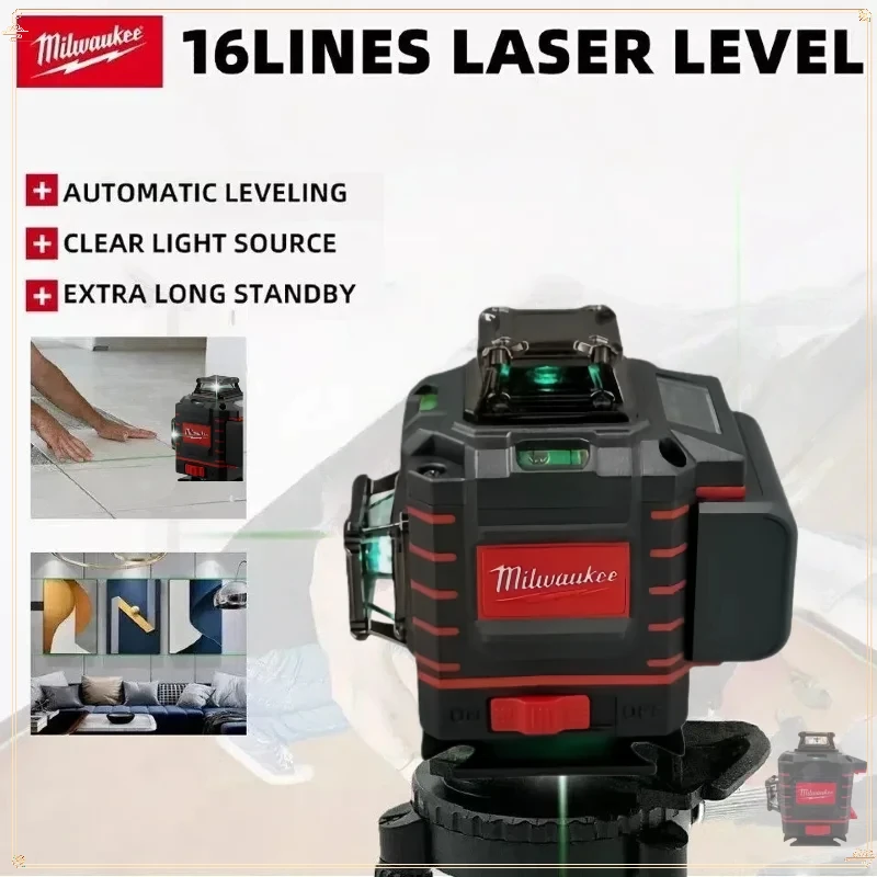 

Milwaukee 4 Sides*360 Degree Vertical 4.2V 3-4D Laser Level 16 Lines Self-leveling Vertical Cross Line Lase Green Laser Levels