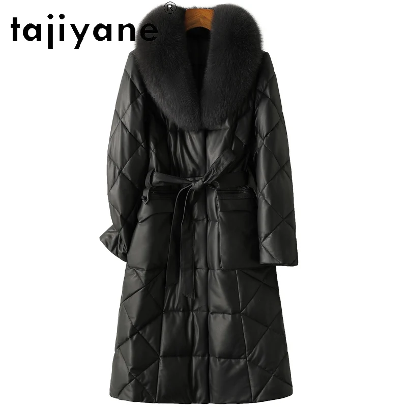 TAJIYANE سترة منتفخة من الجلد الحقيقي للنساء 100% معطف من جلد الغنم عالي الحبوب مع ياقة ثعلب ملابس نسائية شتوية 2025 كورت #1