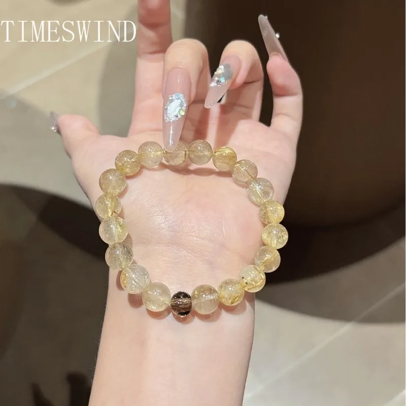 

TIMESWIND Original Crystal Light Yellow 9mm Round Beaded Weallth Women Energy Bracelet Fashion Jewelry with Certificate
