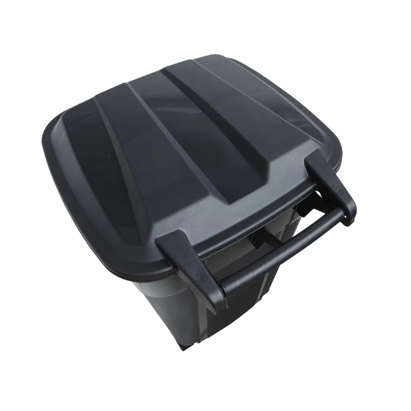 32 Gallon Wheeled Heavy Duty Plastic Garbage Can, Attached Lid, Black