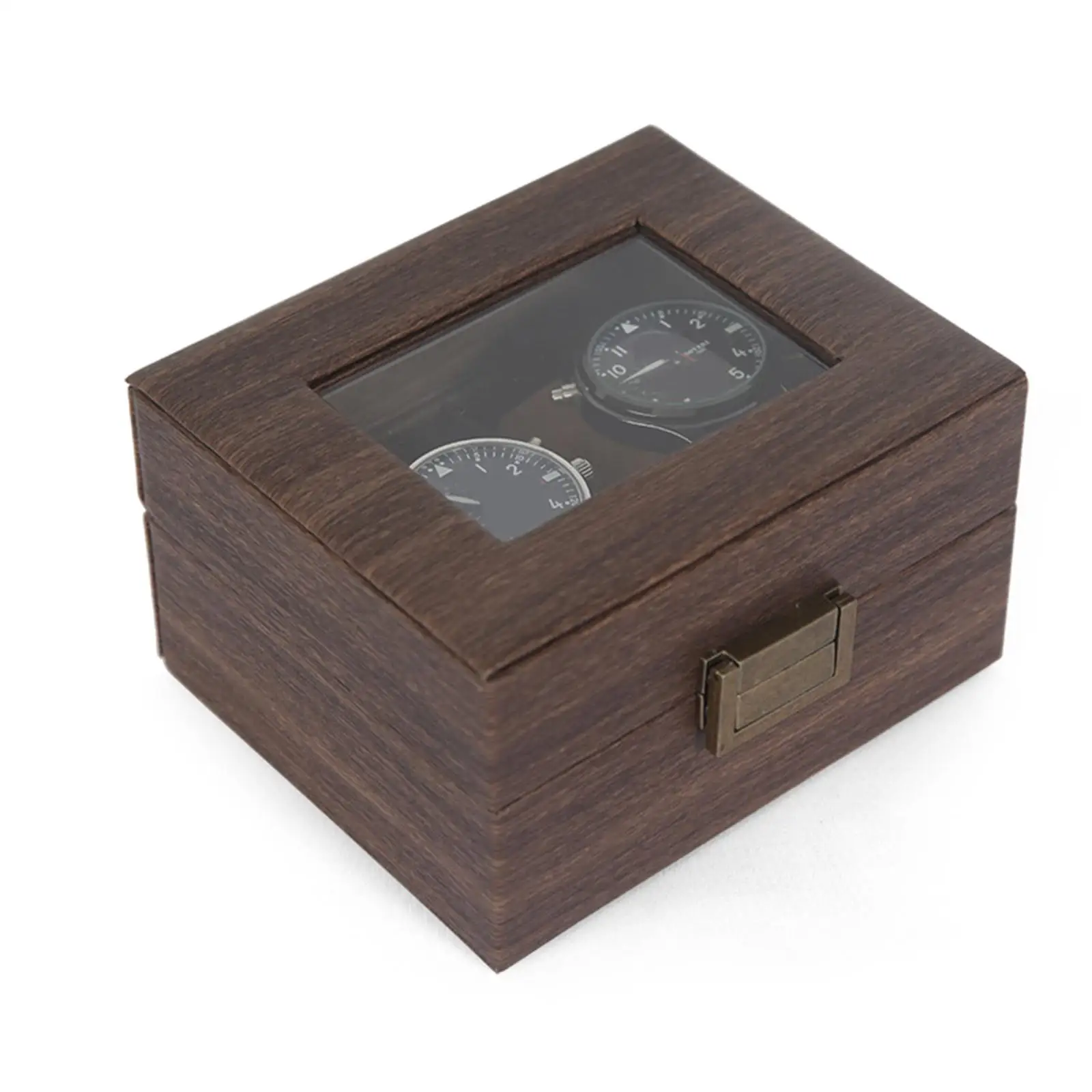 Watch Display Case and Lock Portable W/, Wood, 2 Slot ,Jewelry Organizer Storage Box ,for Gifts, Men Women