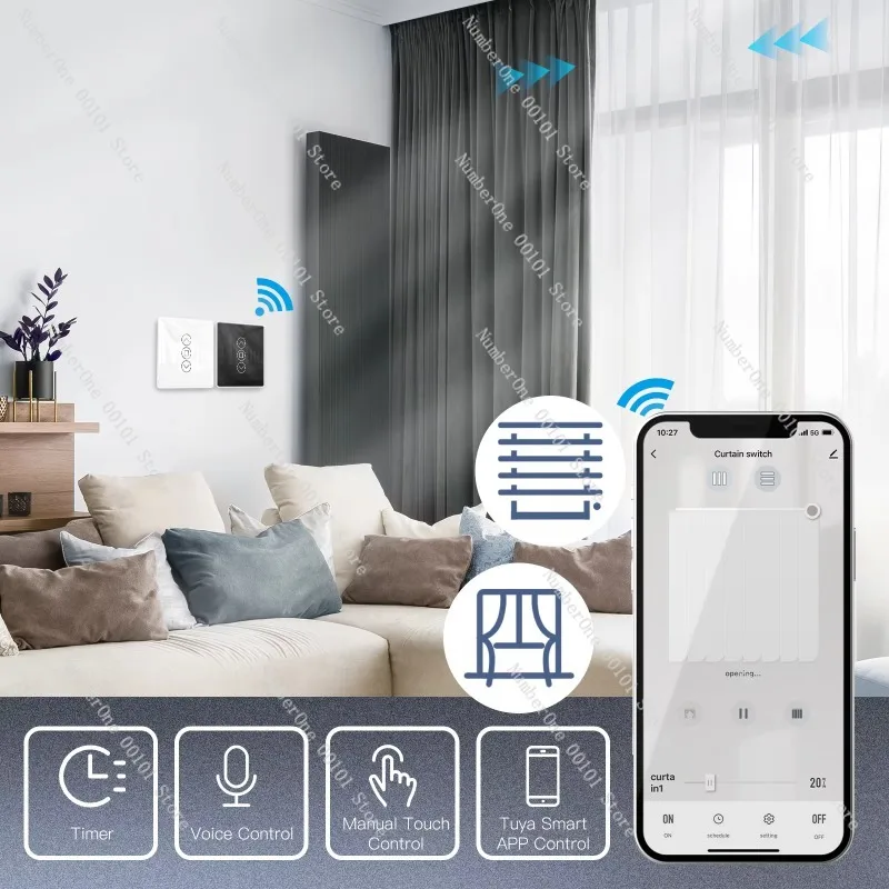Wireless Smart 2.5D Curved Glass Touch Panel Curtain Switch Roller Blinds Application Remote Control Operation
