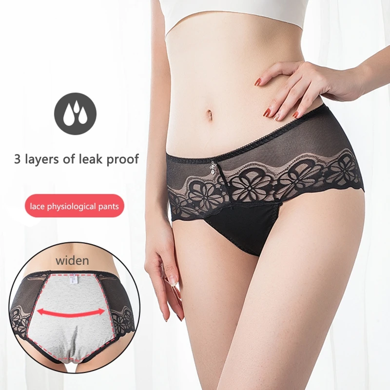 

Women's Physiological Pants Breathable Period Panties Lace Underwear Leak-proof Full Coverage Stretch Briefs Women's Panties