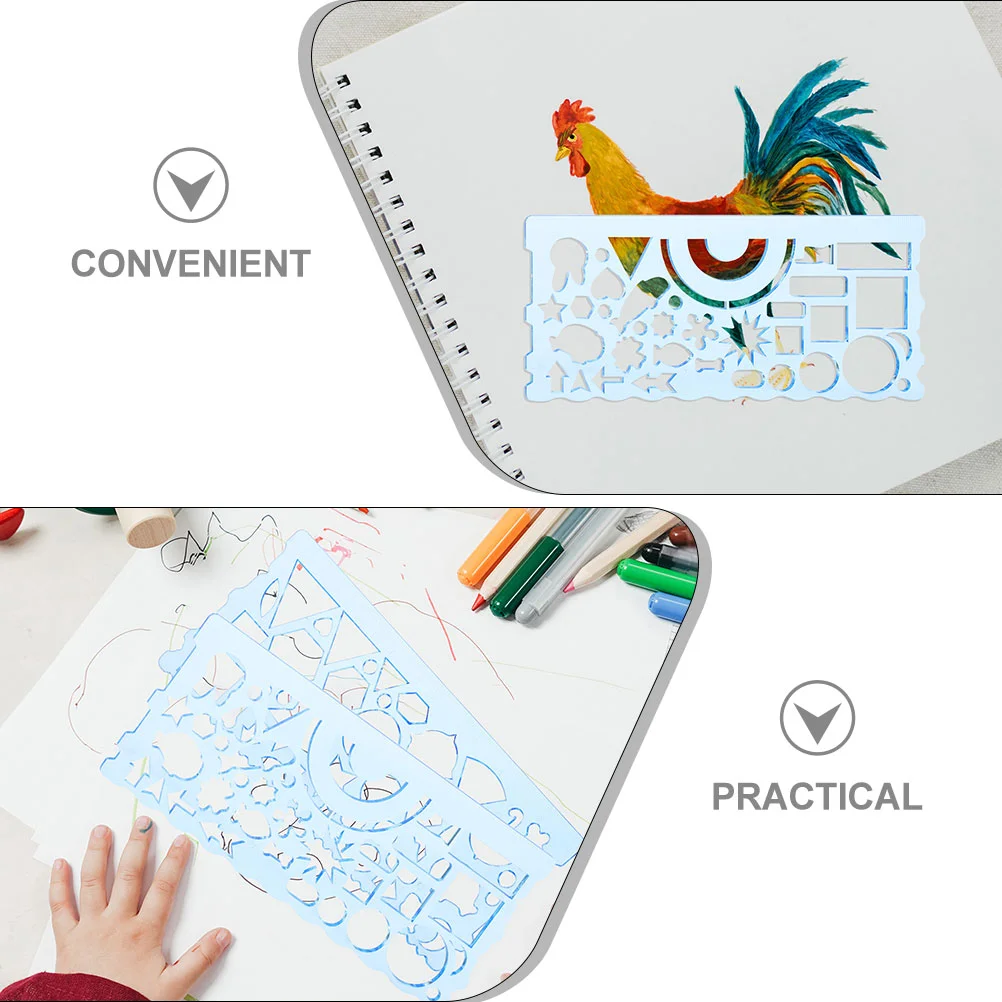 8 Pcs Multifunctional Drawing Ruler Plastic Drafting Stationery Math Supplies Sky-blue Student Supply