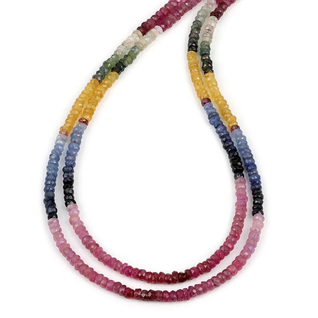 

Natural Multi Sapphire 3-5MM Faceted Gemstone Bead 18" 2 Strand Layered Necklace