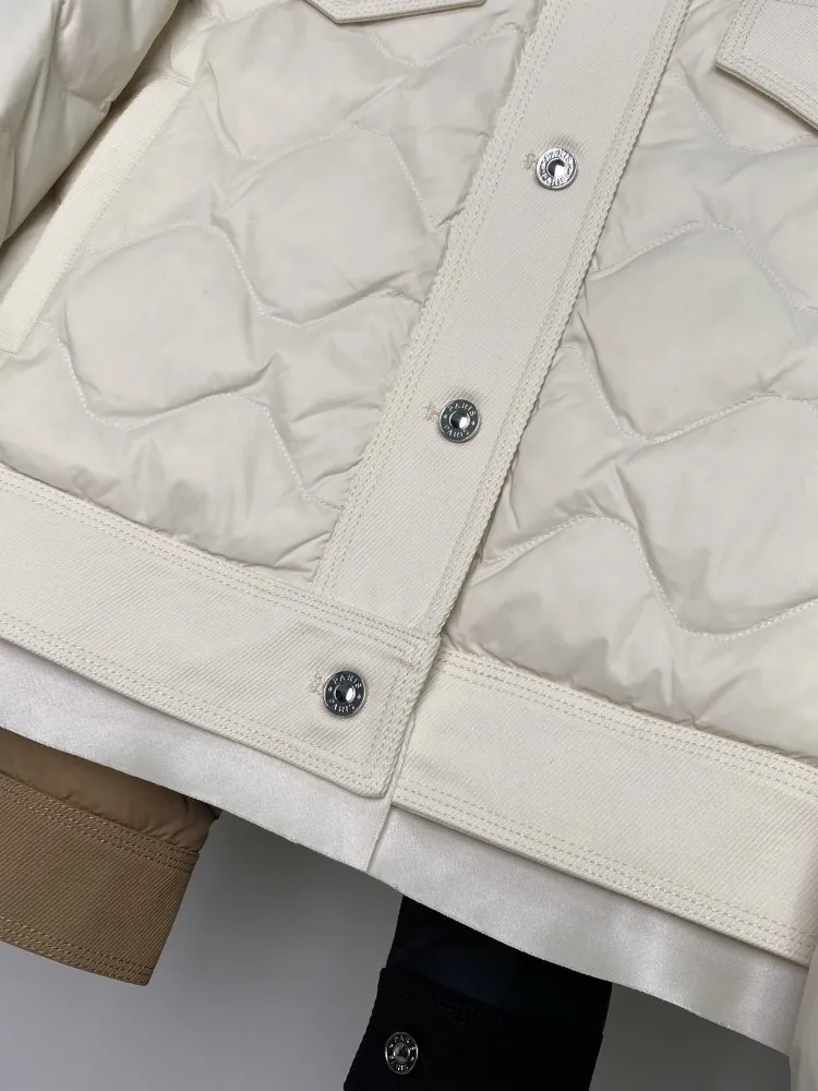 الخريف الشتاء النساء Argyle قصيرة أسفل معطف ترتيب الأسرة طوق واحدة الصدر سترة منفوخة أوزة أسفل الدافئة يندبروف ملابس خارجية #6