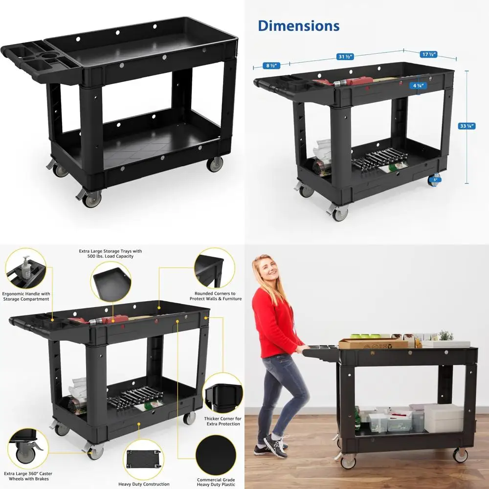 

Heavy-Duty 2-Shelf Rolling Utility Cart for Business and Warehouse Use