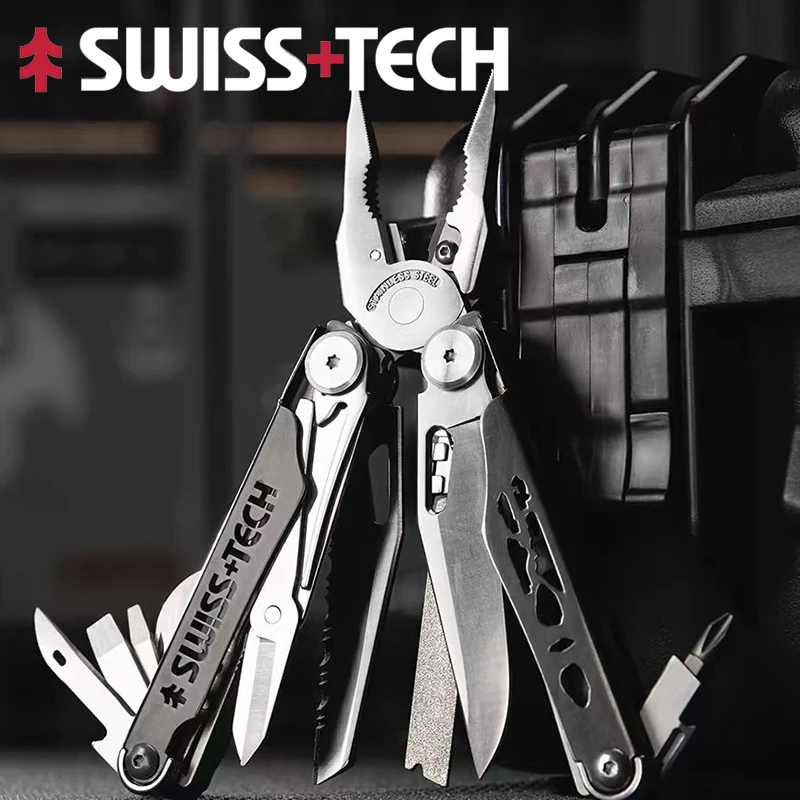 SwissTech Folding Multitool Pliers 18/20/37 in 1 Multi-functional Combination Tool Pliers Folding Scissors EDC Outdoor Equipment