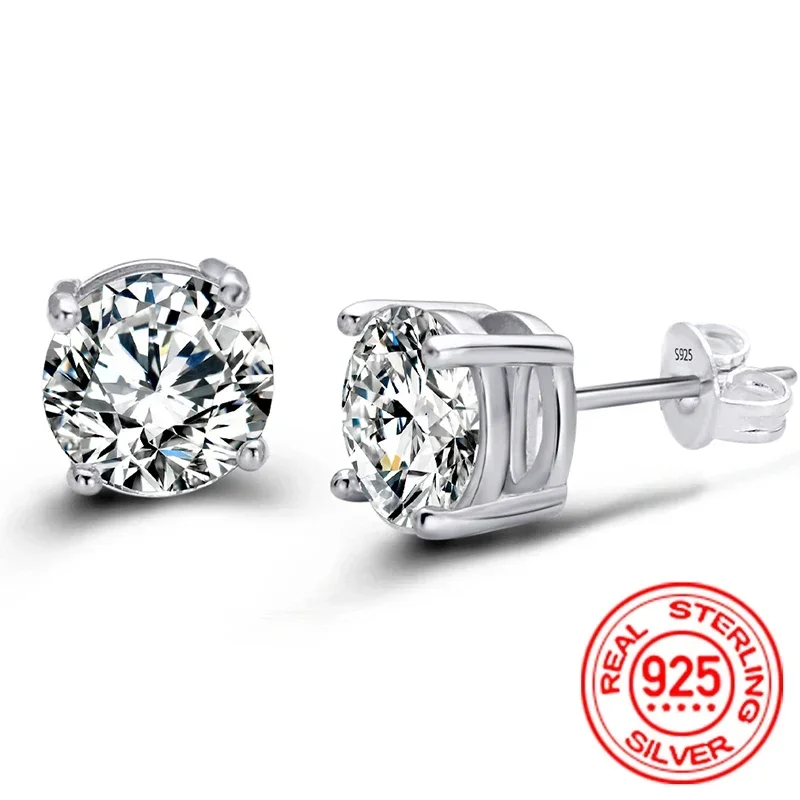 URLOVER anting-anting Moissanite 0.5/0.8/1/1.5/2ct 925 perak murni berlian kancing telinga untuk wanita pesta pernikahan hadiah perhiasan bagus