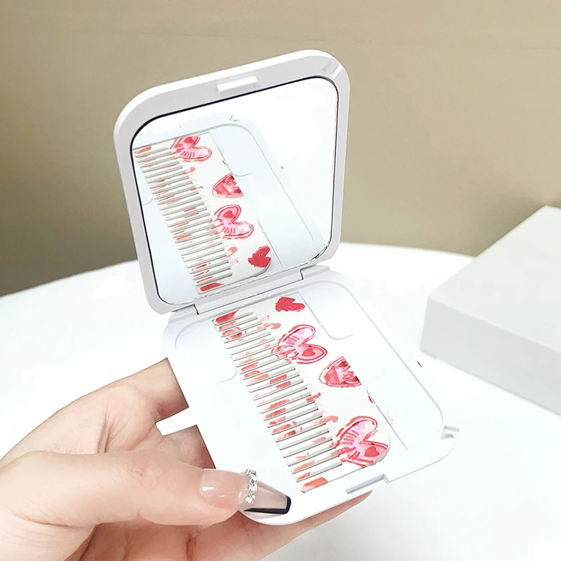 Small Mirror Comb Portable Pocket Mirror Love Flip-Top Folding Rectangle Makeup Mirror For Girl Gift Makeup Tool Vanity Miror