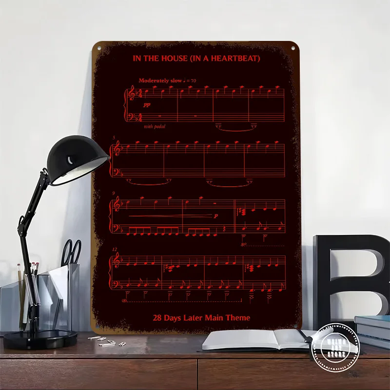 28 Days Later Piano Sheet Music 3D Printed Texture Poster Personalized Wall Art Retro Metal Tin Signs for Aesthetic Decoration