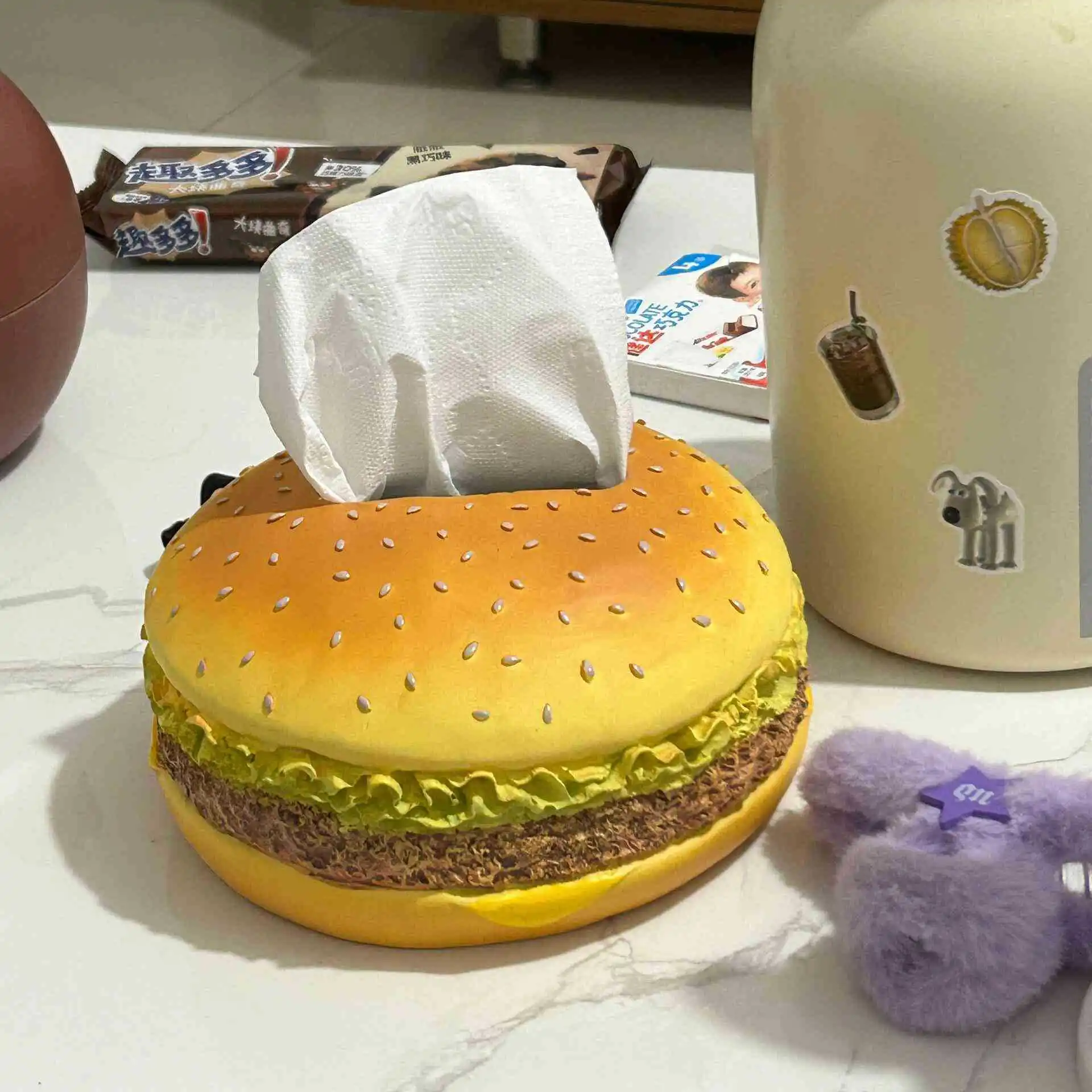 Taschentuchbox im Hamburger-Design, kreativer Kraftpapierhalter für Wohnzimmer, Dekor, lustiges Wohnaccessoire, Retro-Stil, Neuheitsgeschenk – Detail 3