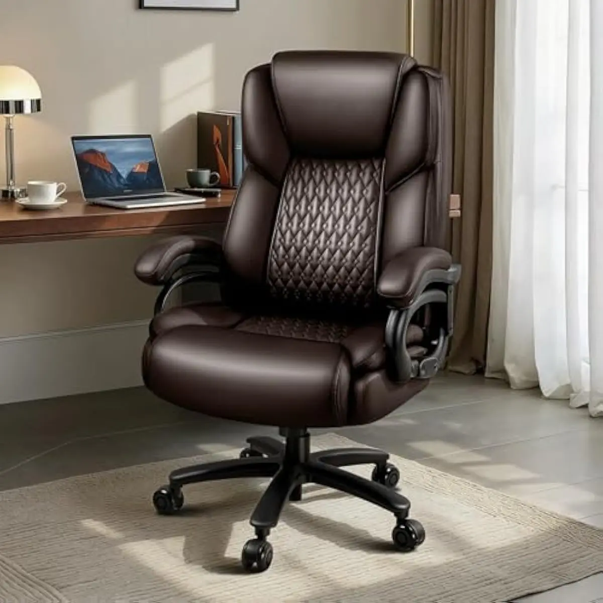 X-Large Ergonomic Executive Chair with 500 Lb Weight Limit • High-Back Design • Breathable PU Leather Seat • Adjustable Height &
