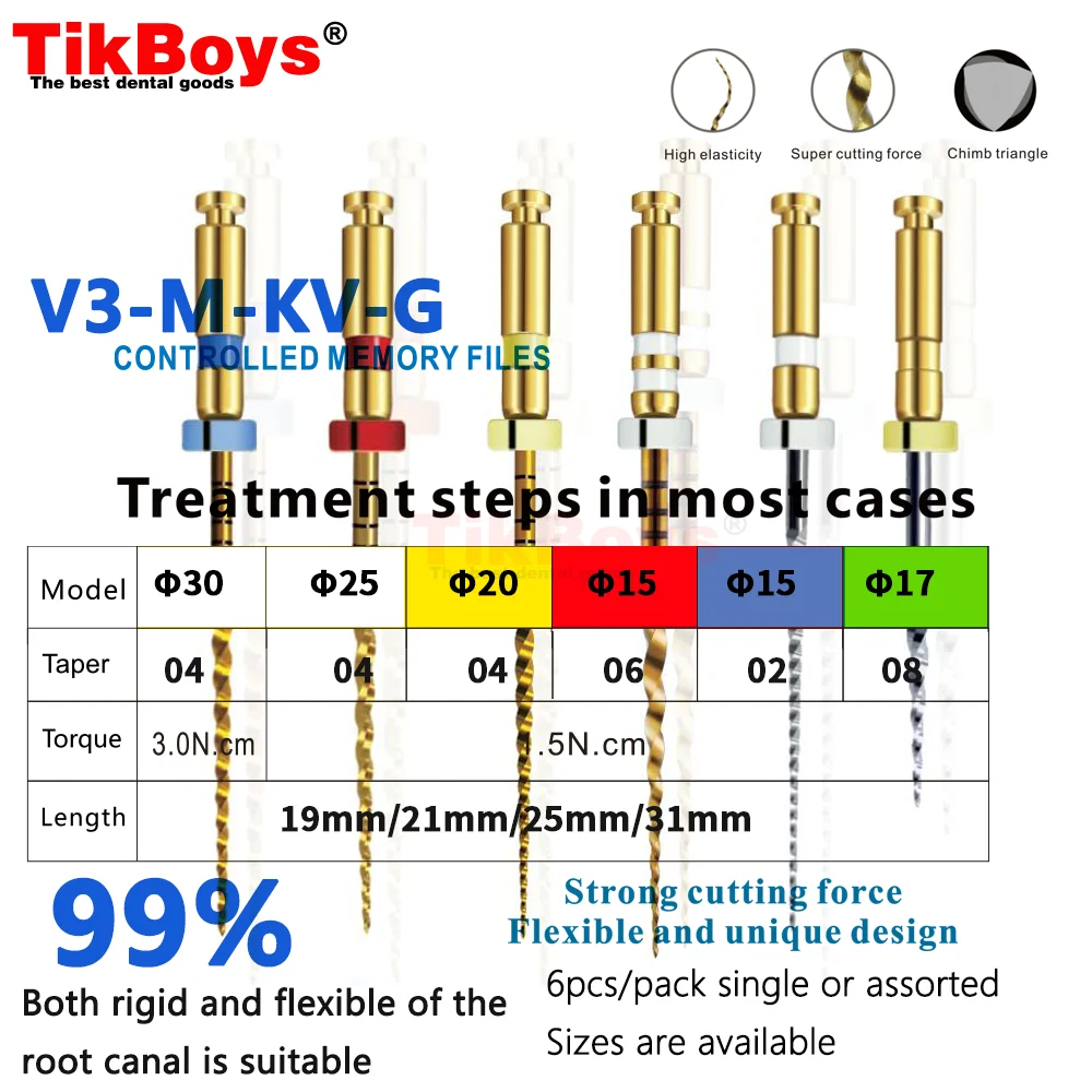 6pcs/Pack Dental Root Canal File Heat-Activated Rotary Files Endodontic Dental Endo Files Rotary NITI Files X-Pro Gold Taper
