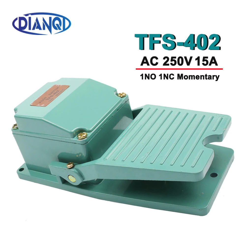 1PC AC 250V 15A 1NO 1NC Momentary Treadle Pedal Foot Switch TFS-402 Green Aluminum Metal Switch