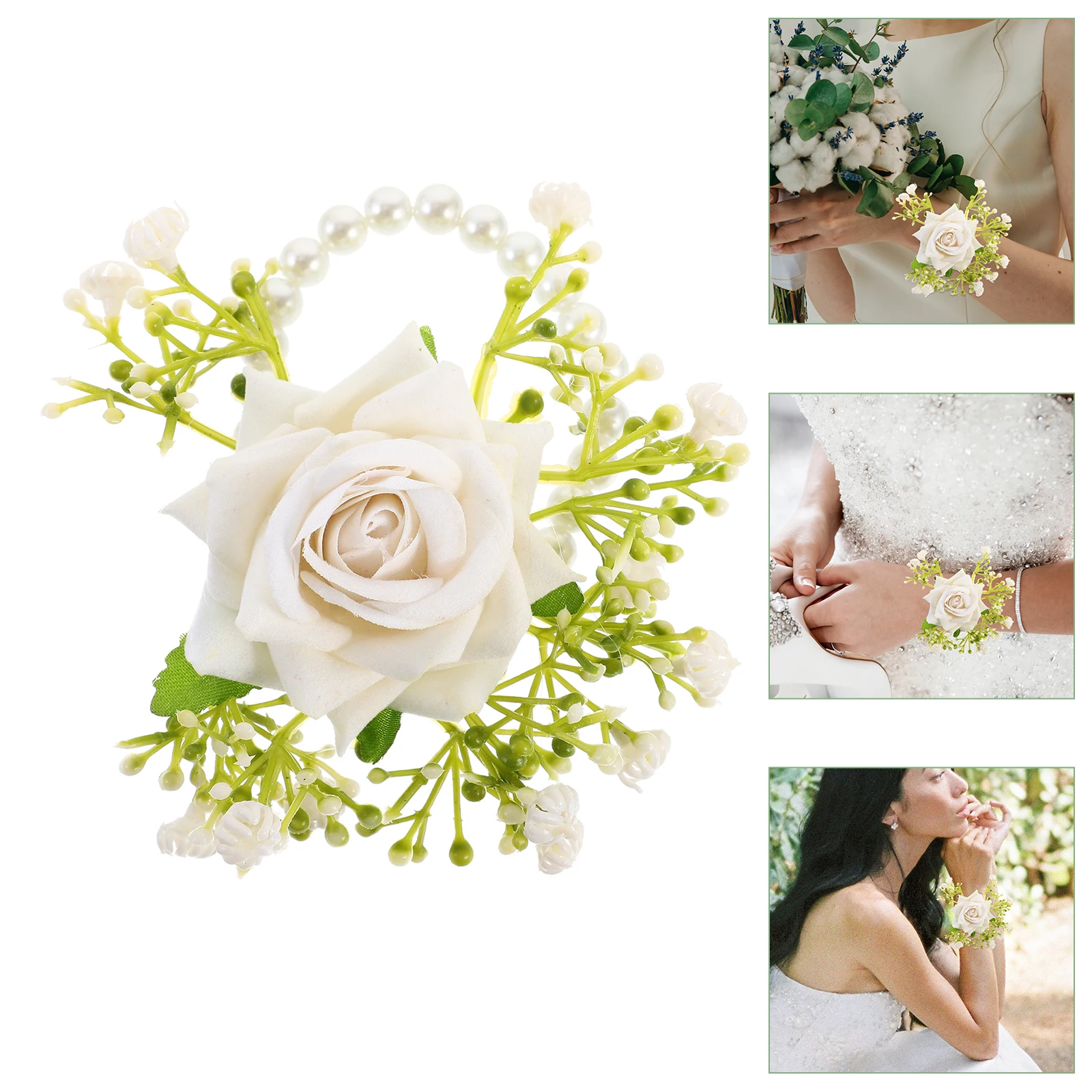 

4 Pcs Wrist Flower Corsage Bracelets Wedding Bride Flowers Decor for Straps Wristbands Artificial Wristlet